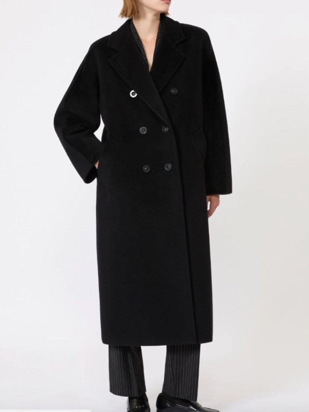 Max Mara Wool Slouch Black Double-Breasted Wool Coat funnel high neck 4